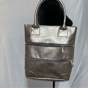 2/$30 Lancome Gray Metallic Moto Zip Tote